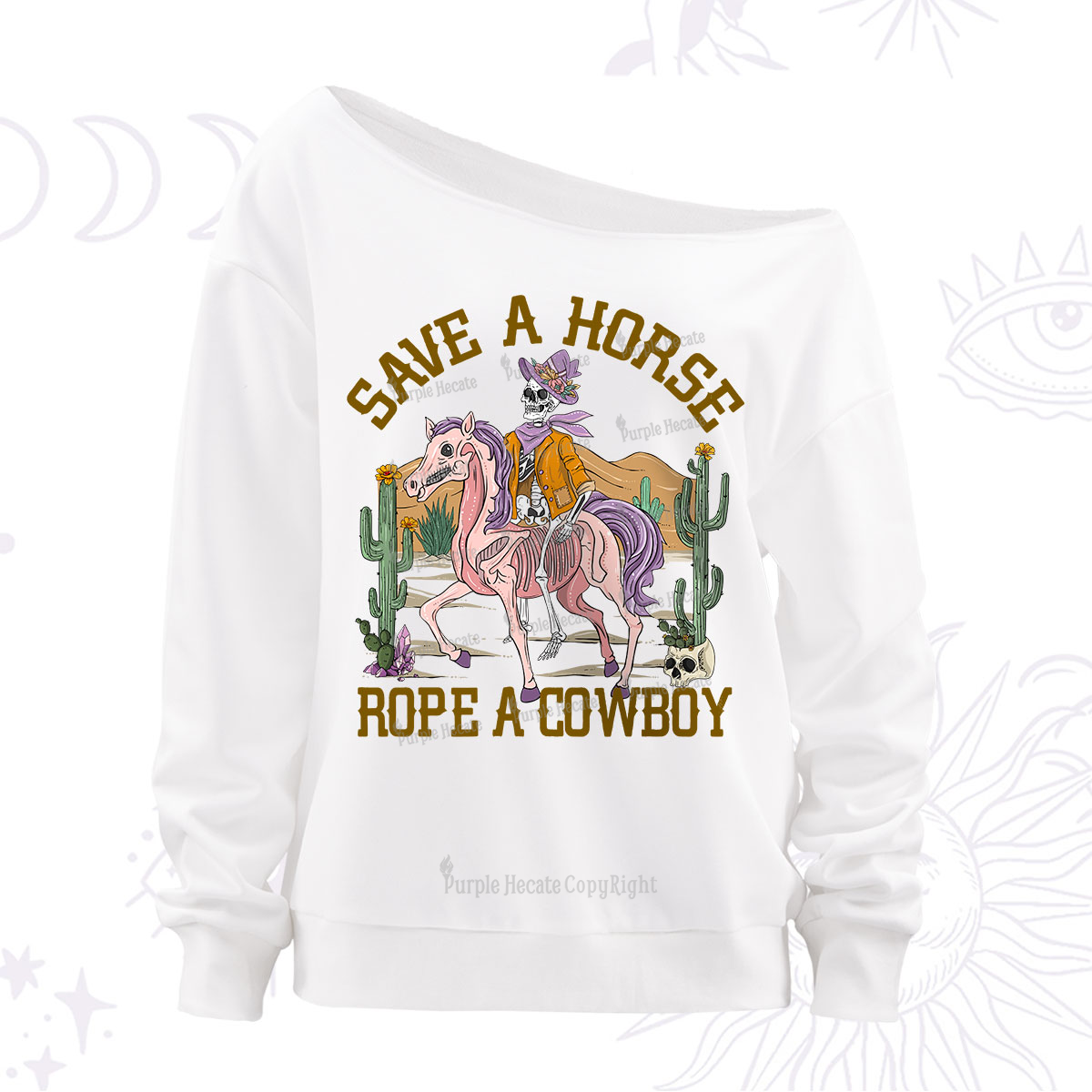 Purplehecate Save A Horse Rope A Cowboy Off The Shoulder Sweatshirt