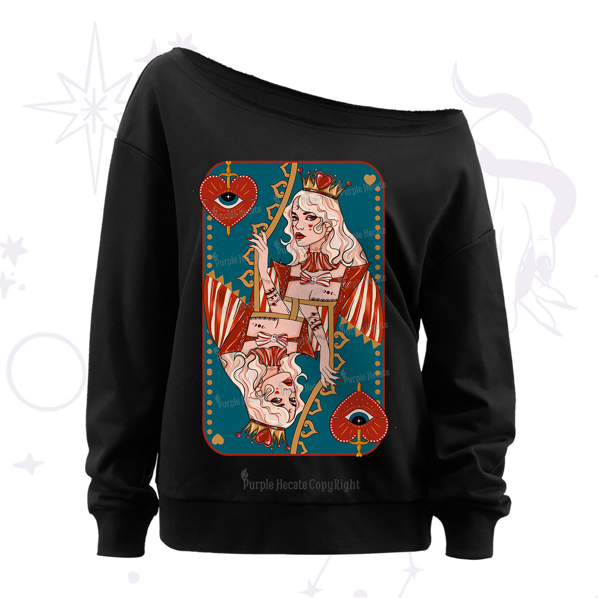 Purplehecate Mystic Queen of Heart Off The Shoulder Sweatshirt