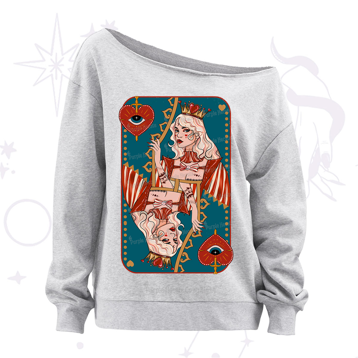 Purplehecate Mystic Queen of Heart Off The Shoulder Sweatshirt