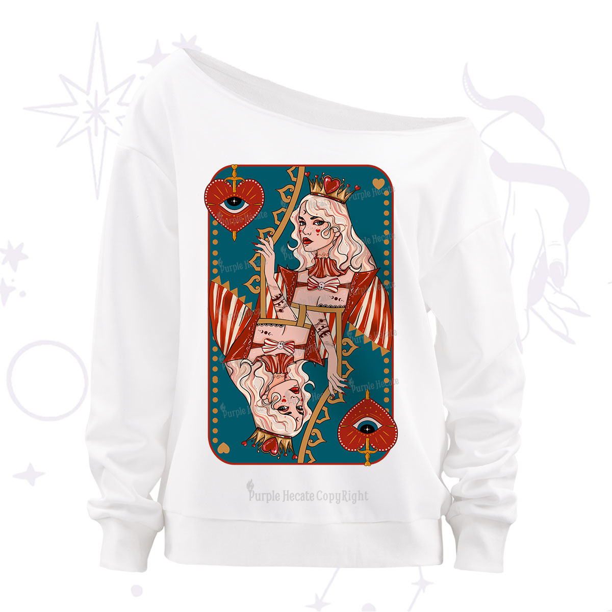 Purplehecate Mystic Queen of Heart Off The Shoulder Sweatshirt