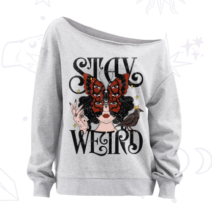 Purplehecate Stay Weird Gothic Butterfly Oracle Card Off The Shoulder Sweatshirt