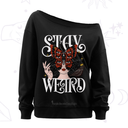 Purplehecate Stay Weird Gothic Butterfly Oracle Card Off The Shoulder Sweatshirt