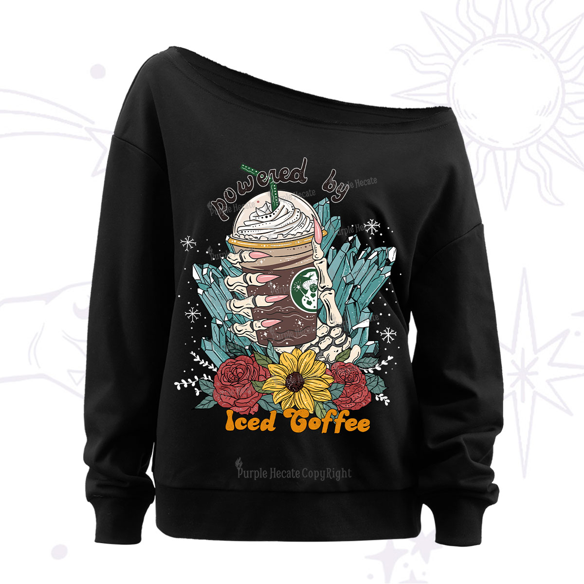 Purplehecate Powered By Ice Coffee Off The Shoulder Sweatshirt