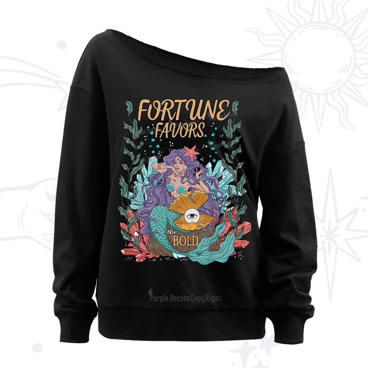 Purplehecate Fortune Favors The Bold Off The Shoulder Sweatshirt