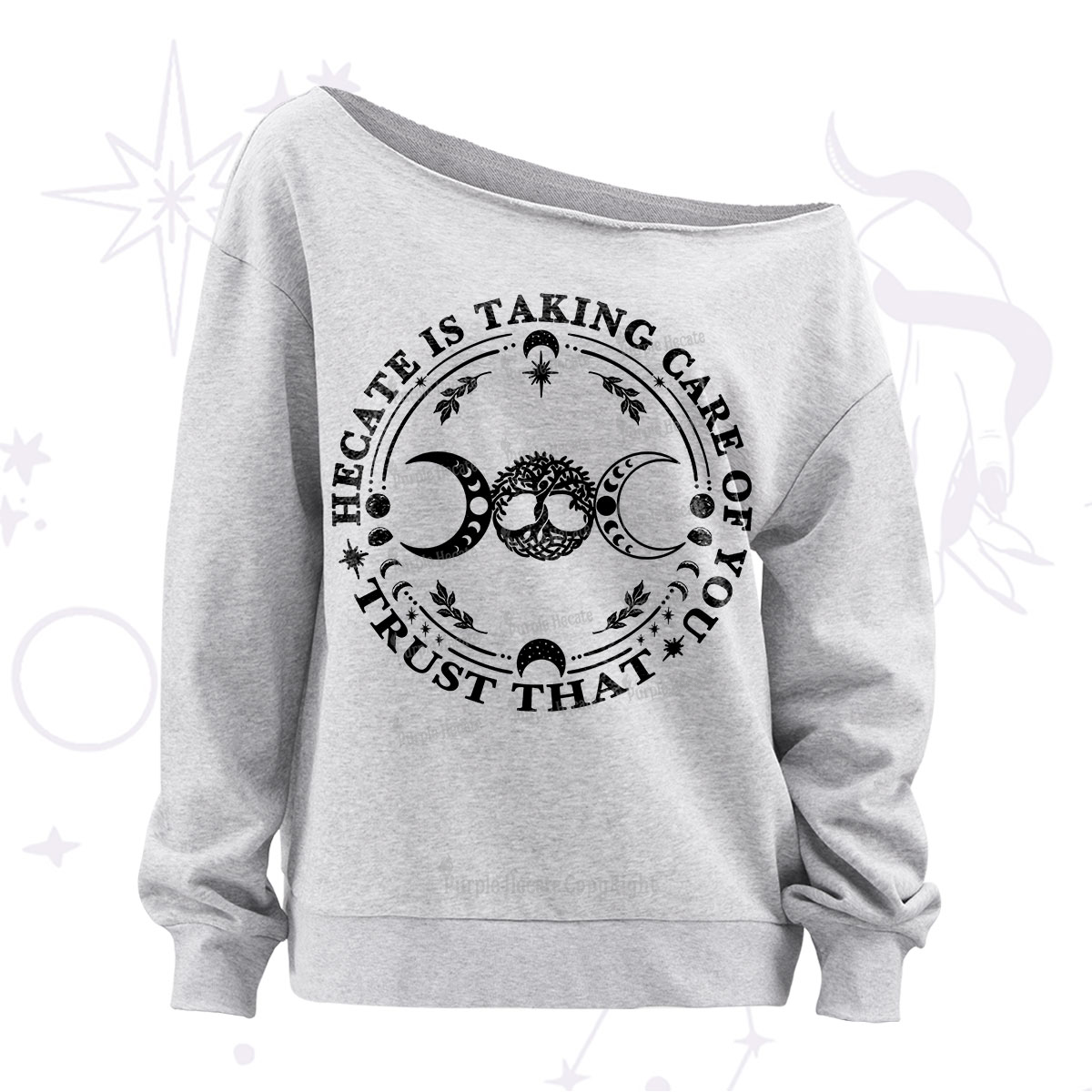 Purplehecate Hecate Is Taking Care Of You Off The Shoulder Sweatshirt