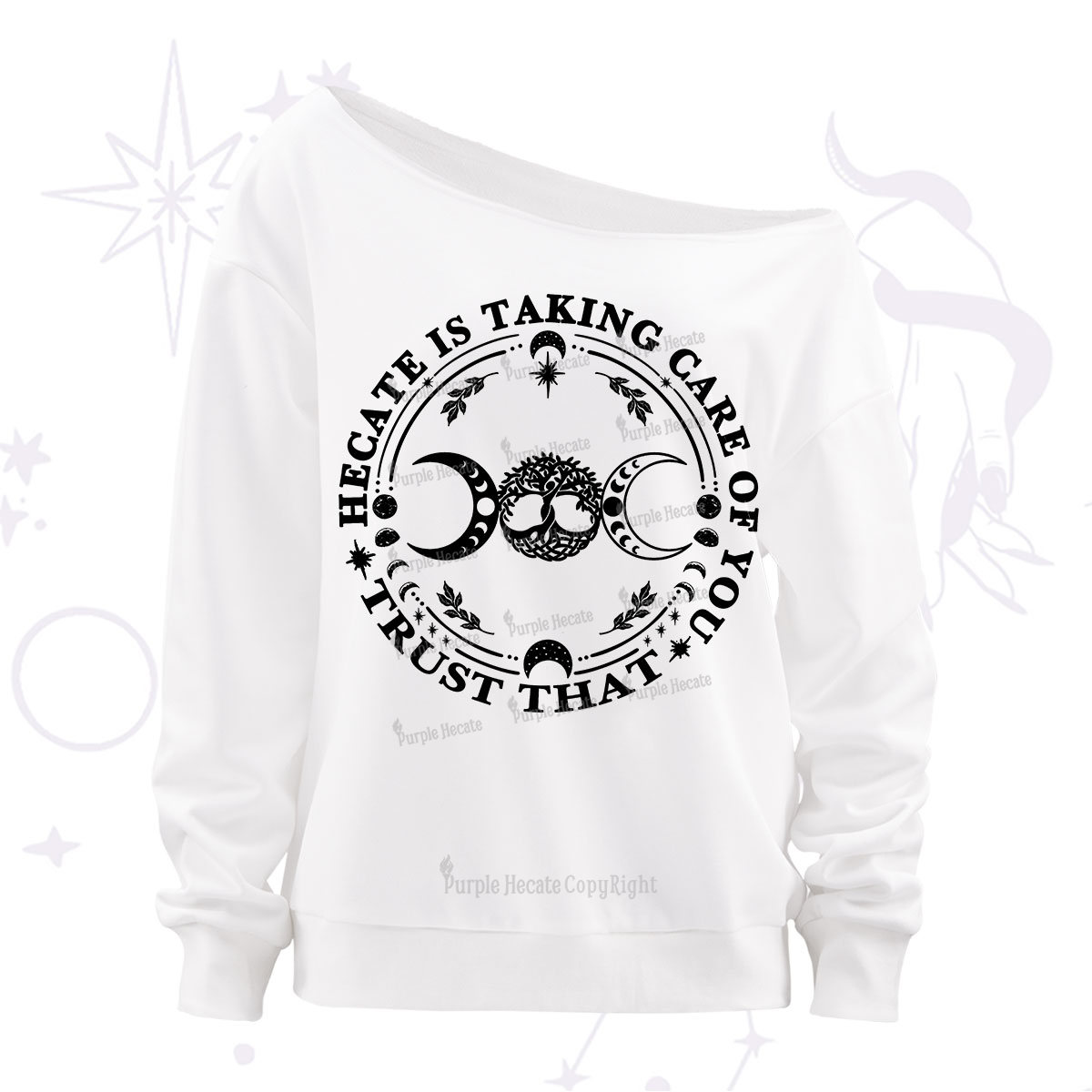 Purplehecate Hecate Is Taking Care Of You Off The Shoulder Sweatshirt