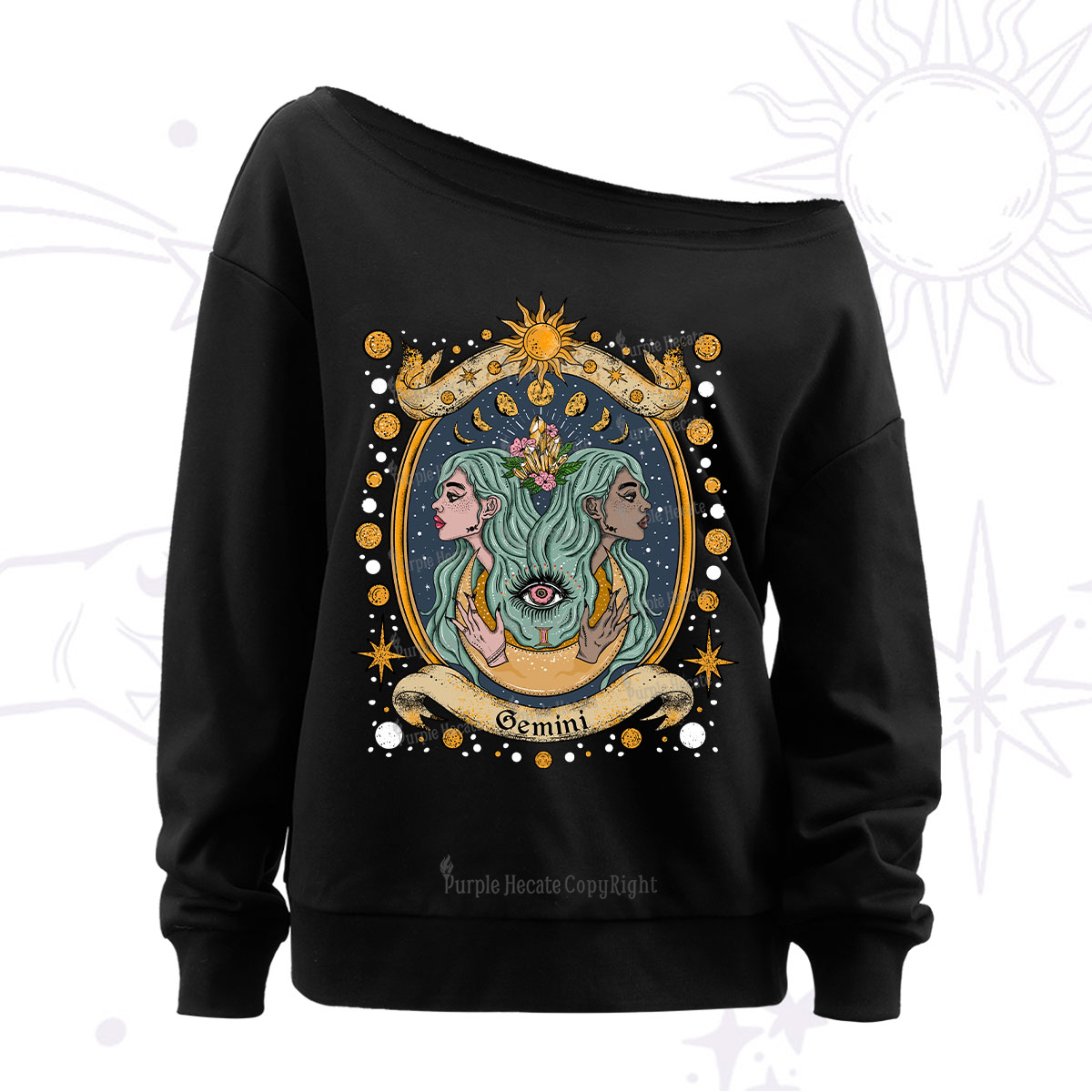 Purplehecate Celestial Gemini Zodiac Off The Shoulder Sweatshirt