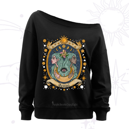 Purplehecate Celestial Gemini Zodiac Off The Shoulder Sweatshirt