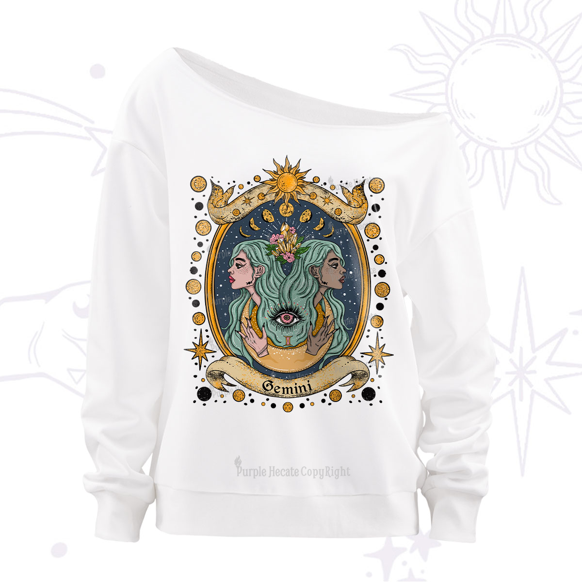Purplehecate Celestial Gemini Zodiac Off The Shoulder Sweatshirt