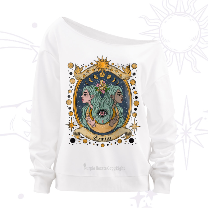 Purplehecate Celestial Gemini Zodiac Off The Shoulder Sweatshirt