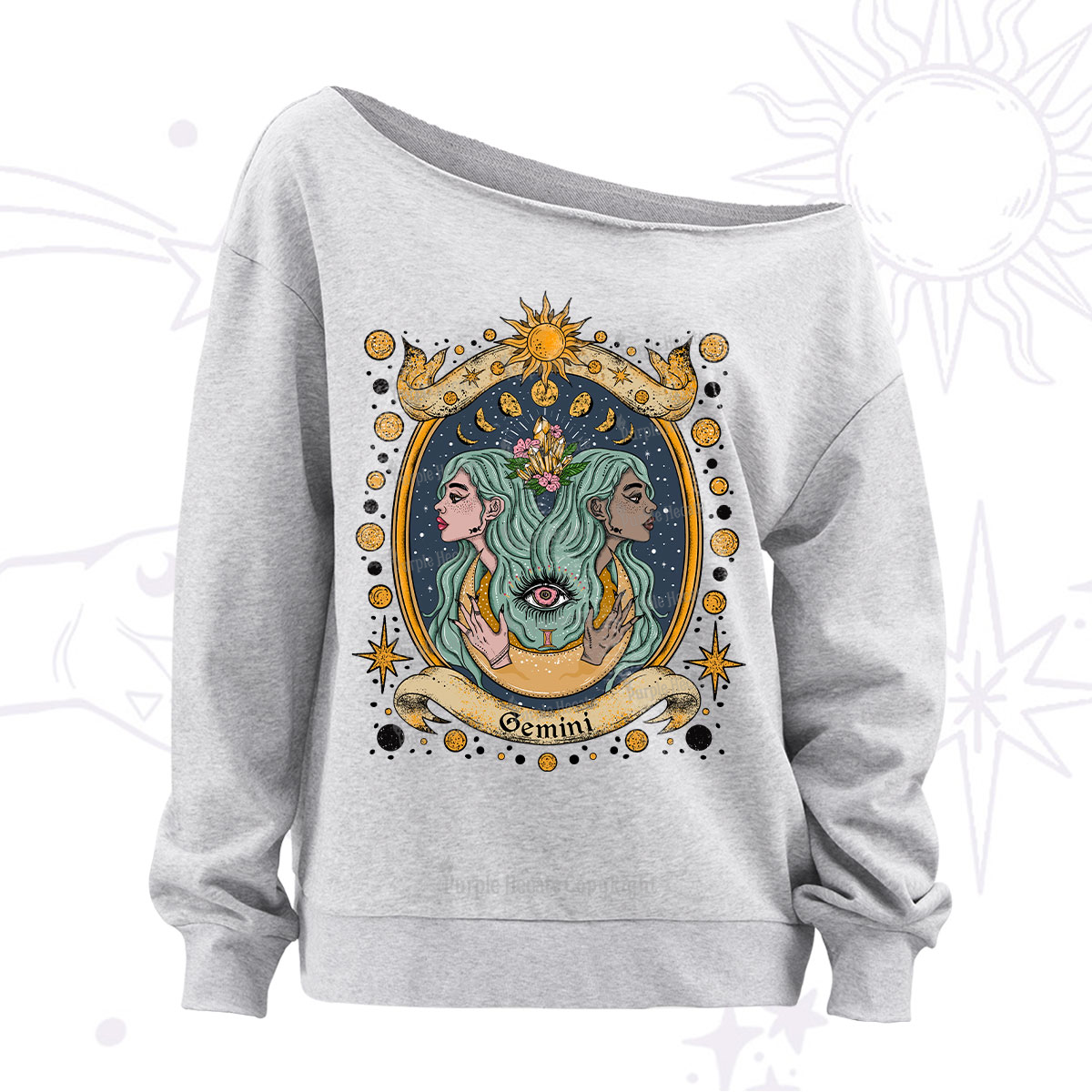 Purplehecate Celestial Gemini Zodiac Off The Shoulder Sweatshirt