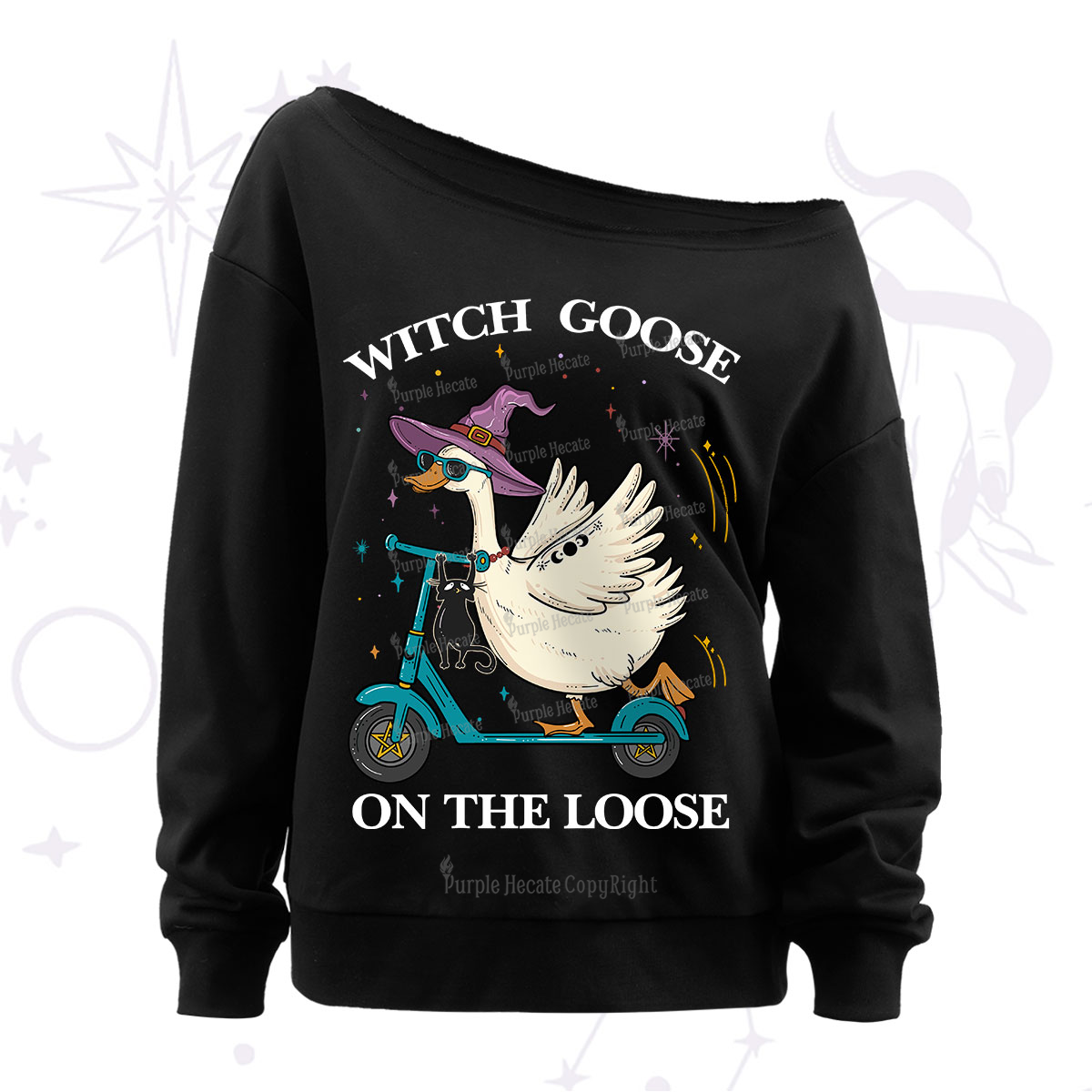 Purplehecate Witch Goose On The Loose Off The Shoulder Sweatshirt