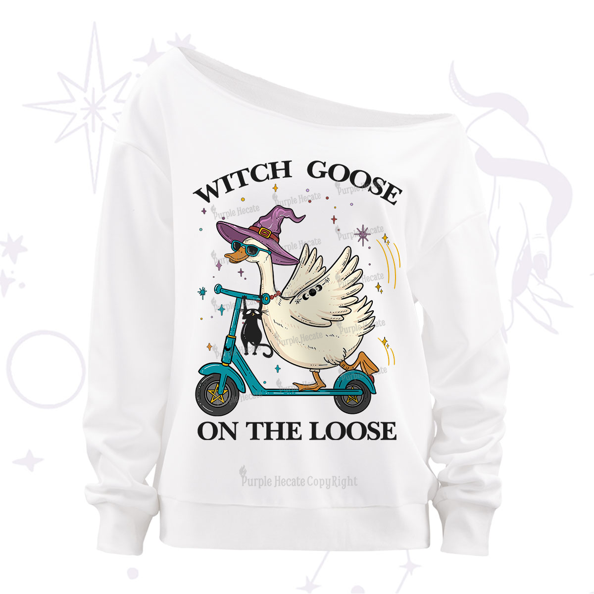Purplehecate Witch Goose On The Loose Off The Shoulder Sweatshirt