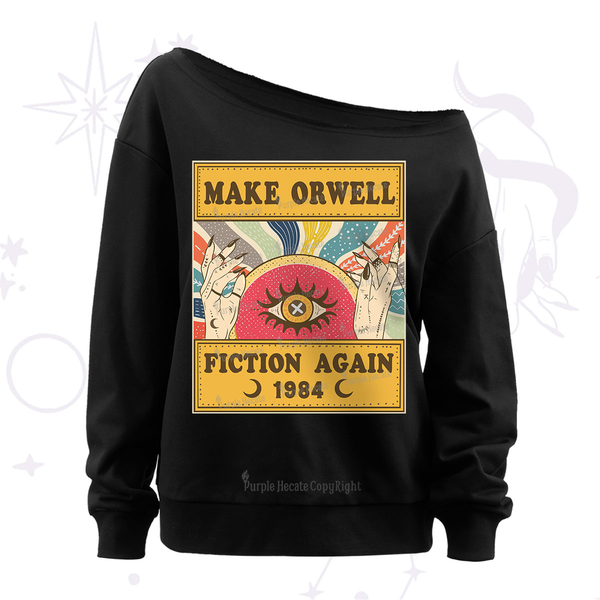 Purplehecate Make 1984 Fiction Again Off The Shoulder Sweatshirt