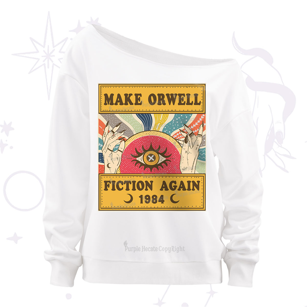 Purplehecate Make 1984 Fiction Again Off The Shoulder Sweatshirt