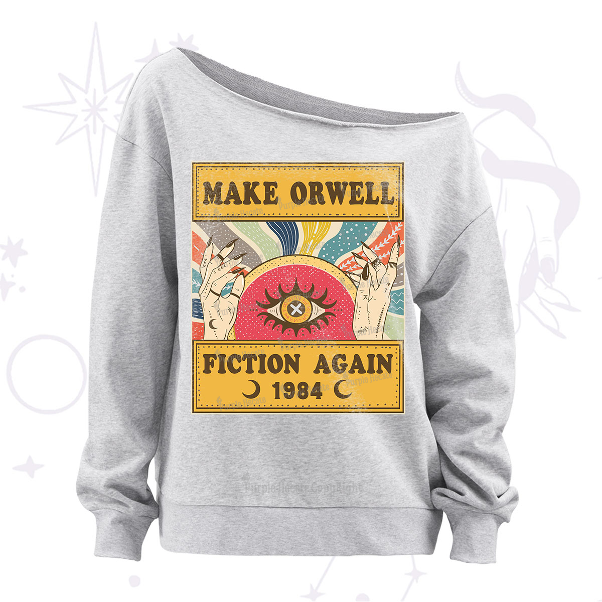 Purplehecate Make 1984 Fiction Again Off The Shoulder Sweatshirt