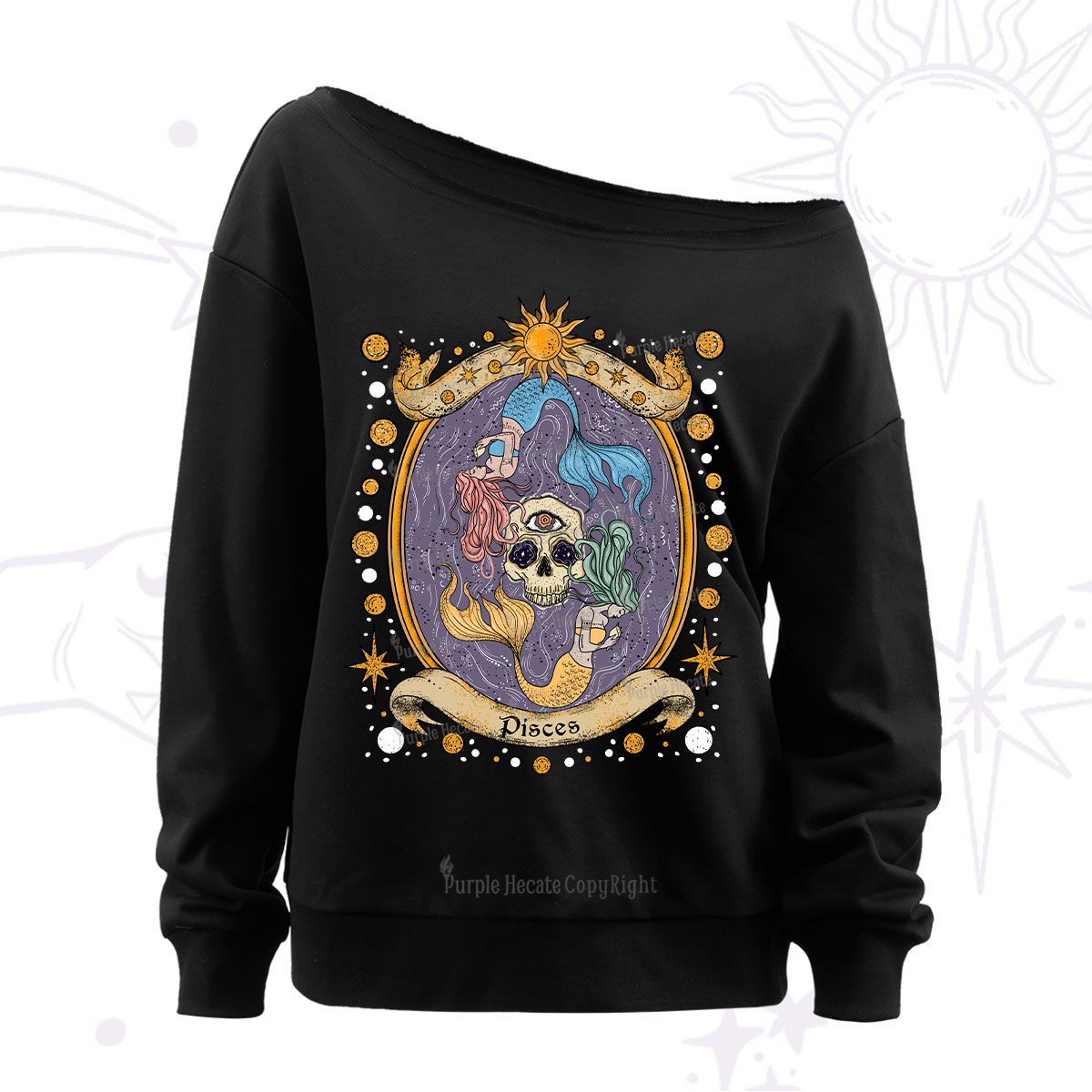 Purplehecate Celestial Pisces Zodiac Off The Shoulder Sweatshirt