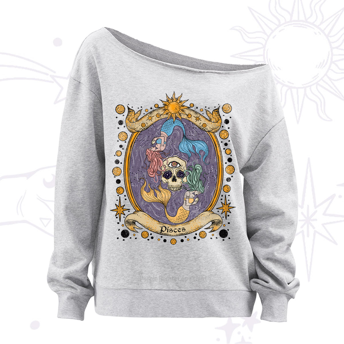 Purplehecate Celestial Pisces Zodiac Off The Shoulder Sweatshirt