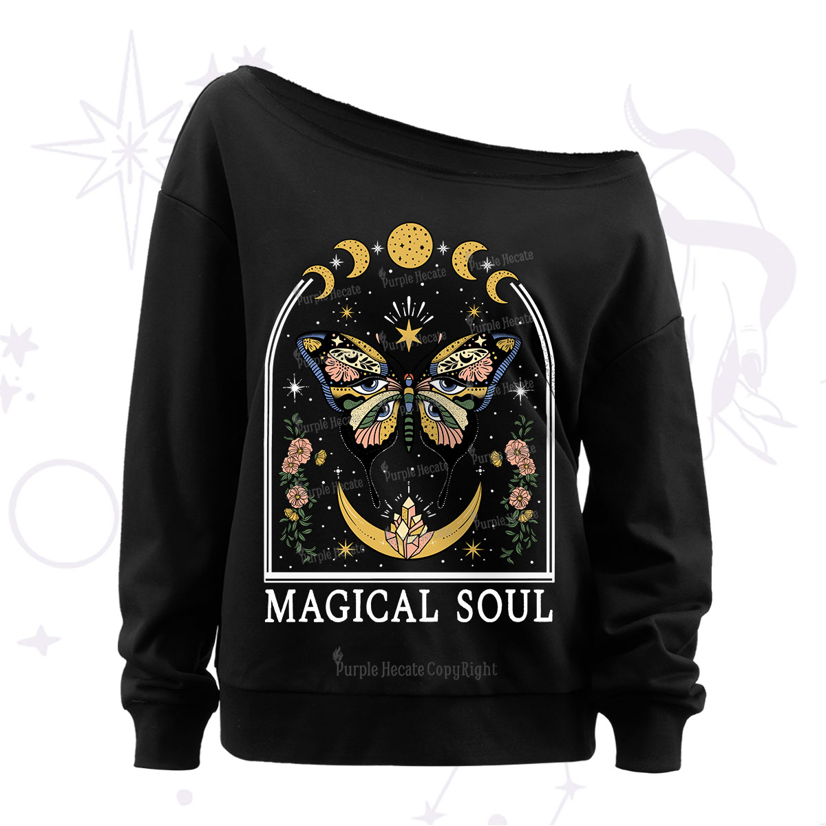 Purplehecate Magical Soul Off The Shoulder Sweatshirt