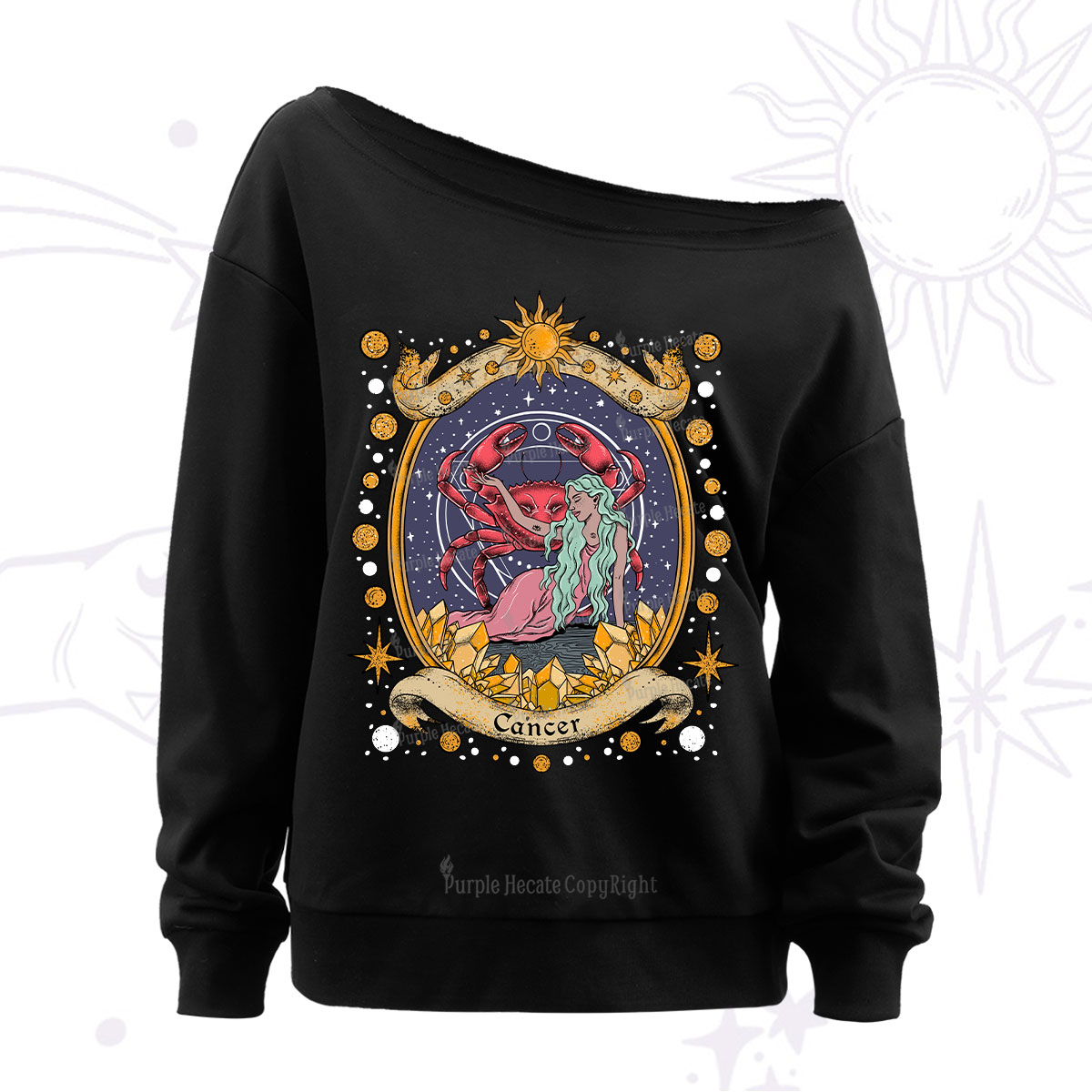 Purplehecate Celestial Cancer Zodiac Off The Shoulder Sweatshirt
