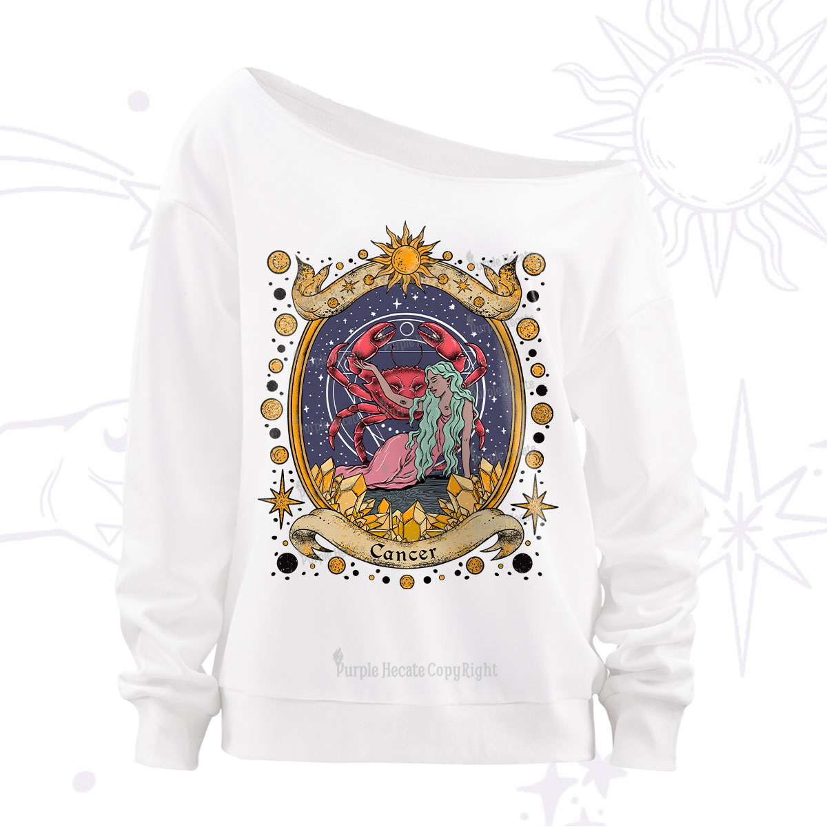 Purplehecate Celestial Cancer Zodiac Off The Shoulder Sweatshirt