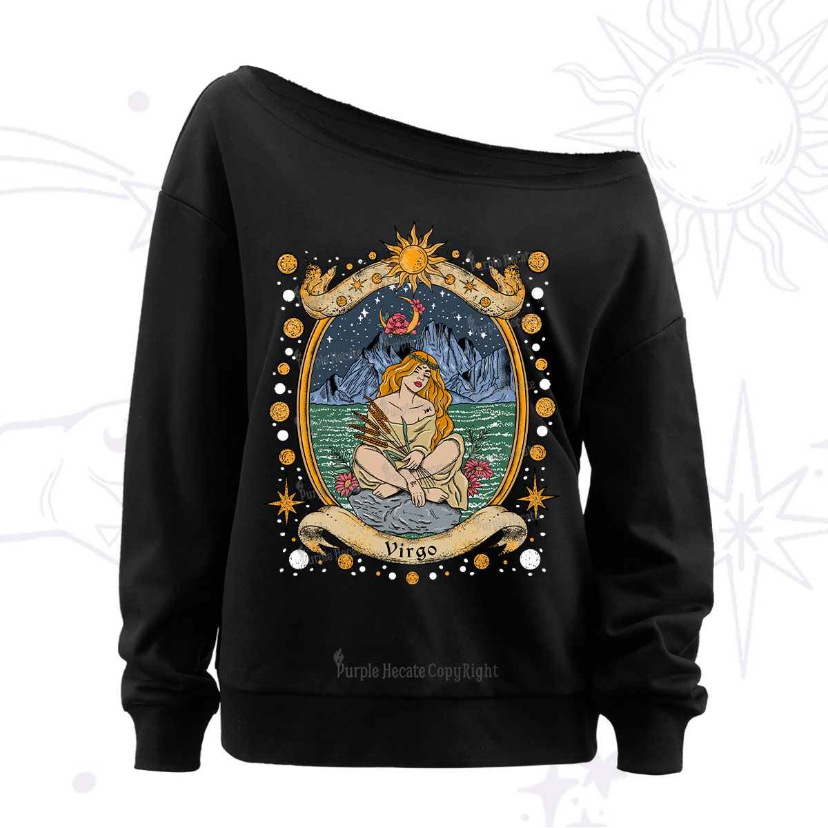 Purplehecate Celestial Virgo Zodiac Off The Shoulder Sweatshirt