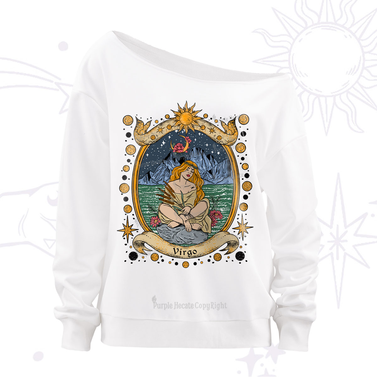 Purplehecate Celestial Virgo Zodiac Off The Shoulder Sweatshirt