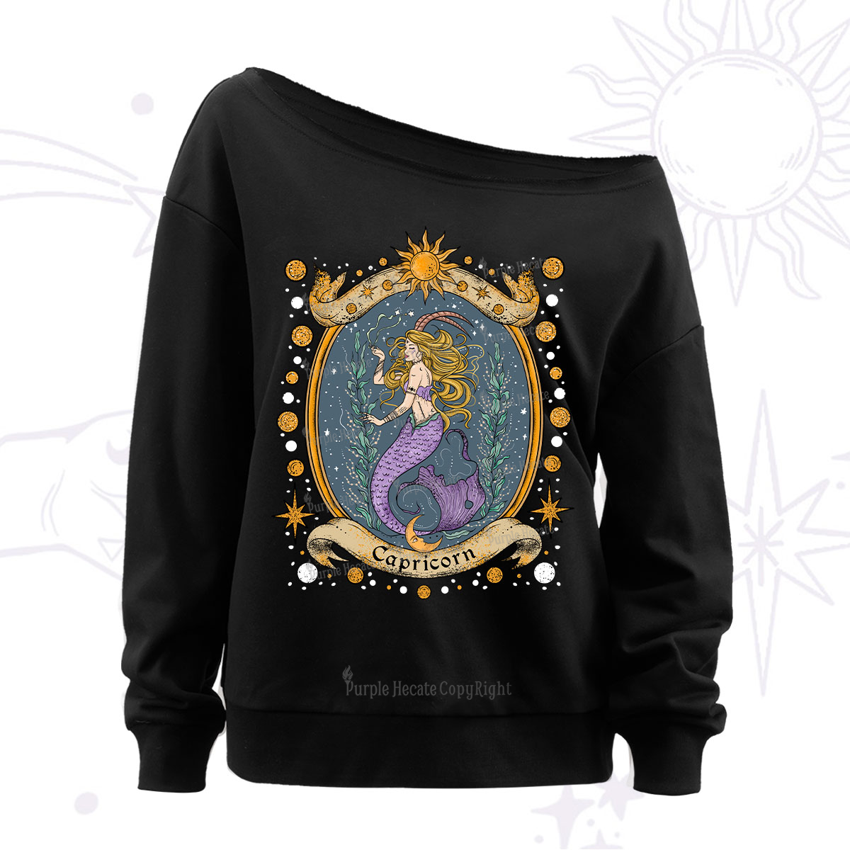 Purplehecate Celestial Capricorn Zodiac Off The Shoulder Sweatshirt