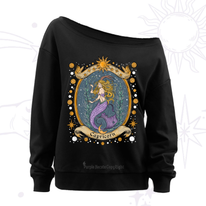 Purplehecate Celestial Capricorn Zodiac Off The Shoulder Sweatshirt