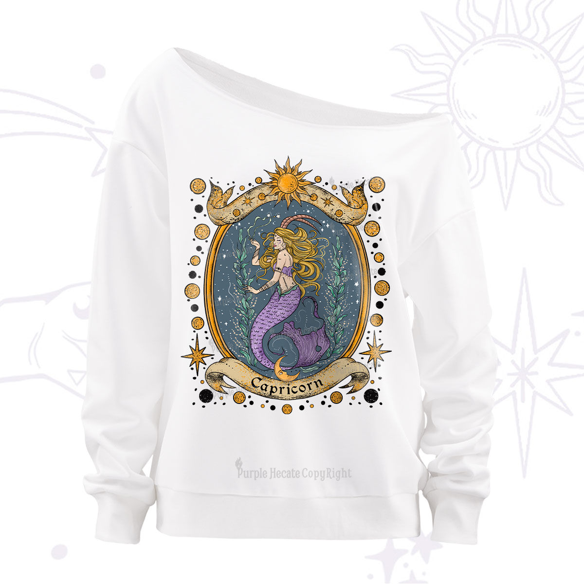 Purplehecate Celestial Capricorn Zodiac Off The Shoulder Sweatshirt
