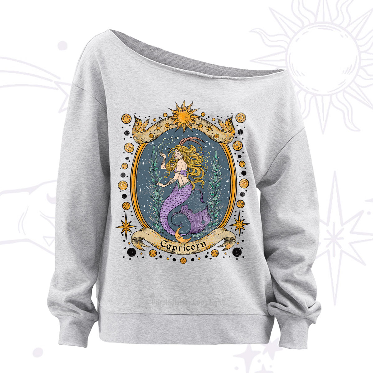 Purplehecate Celestial Capricorn Zodiac Off The Shoulder Sweatshirt