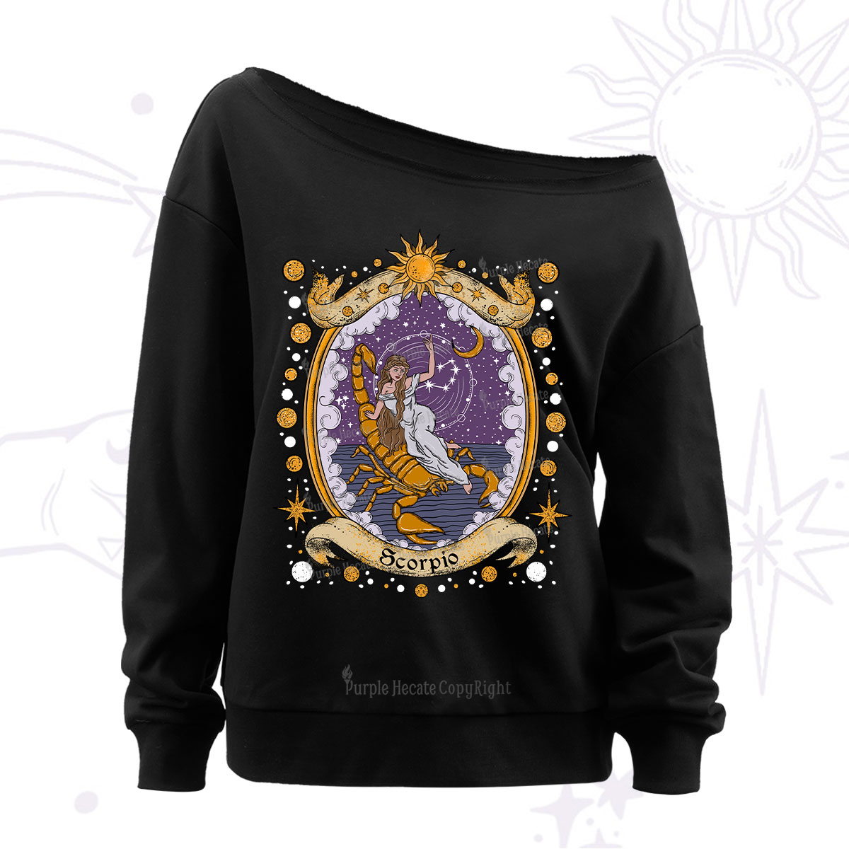 Purplehecate Celestial Scorpio Zodiac Off The Shoulder Sweatshirt