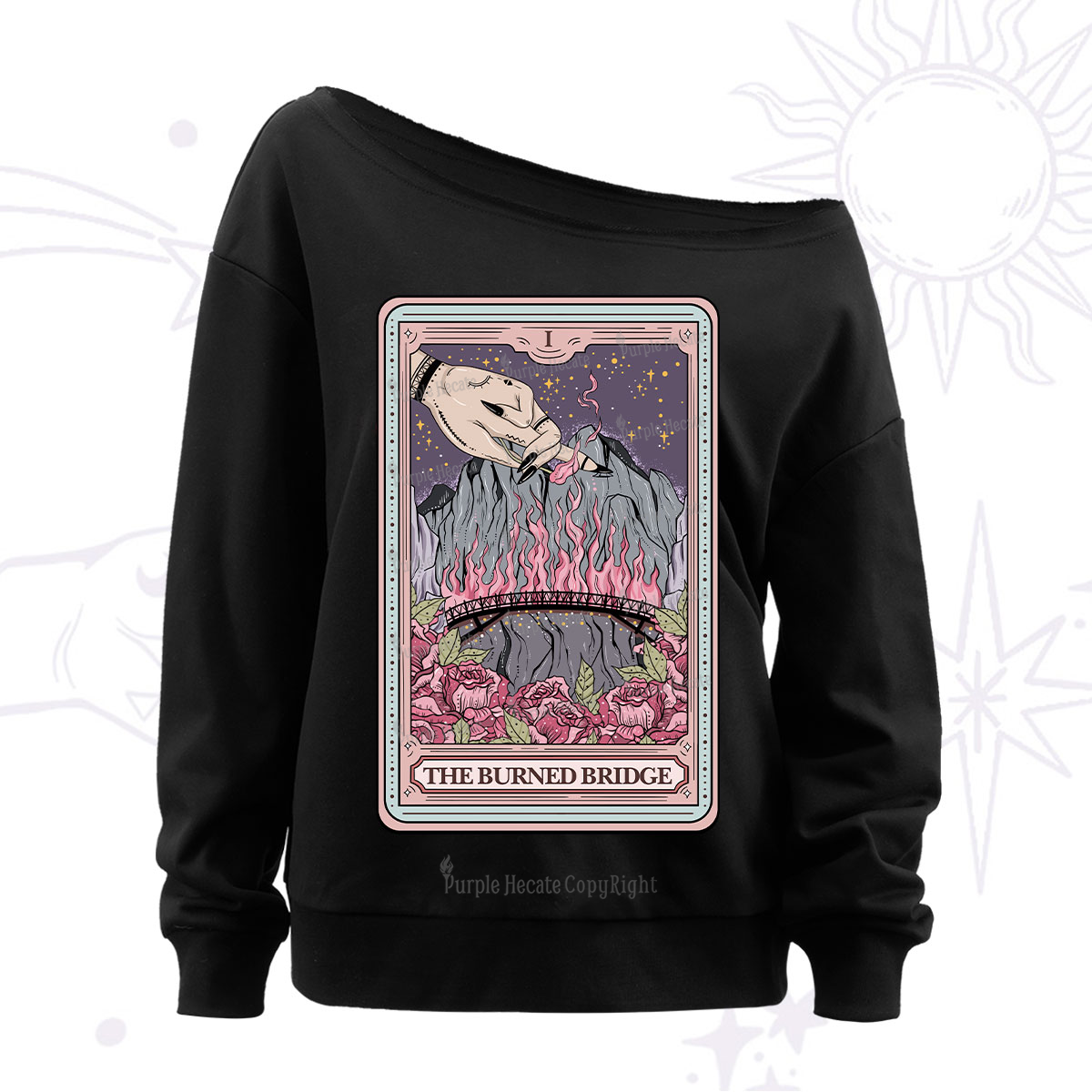 Purplehecate The Burned Bridge Tarot Off The Shoulder Sweatshirt