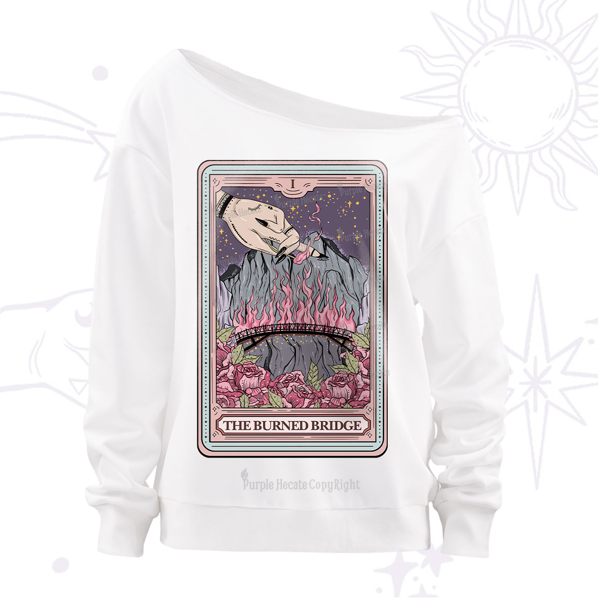 Purplehecate The Burned Bridge Tarot Off The Shoulder Sweatshirt