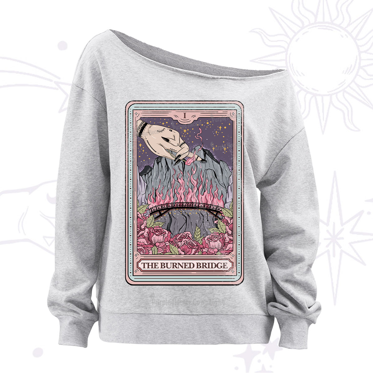 Purplehecate The Burned Bridge Tarot Off The Shoulder Sweatshirt
