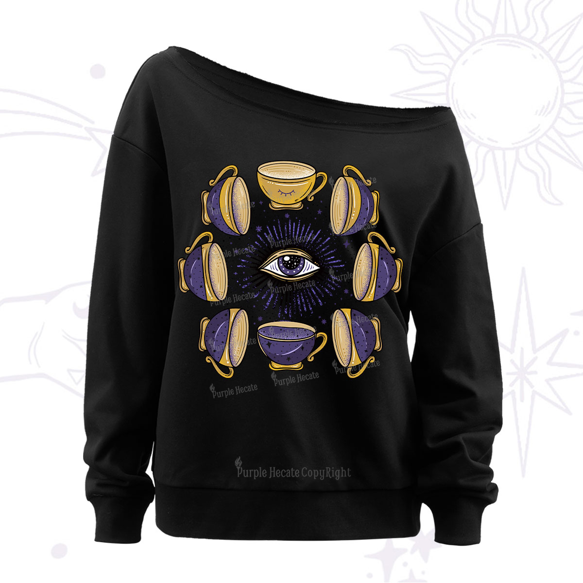 Purplehecate Moon Phase Coffee Lover Off The Shoulder Sweatshirt
