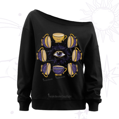 Purplehecate Moon Phase Coffee Lover Off The Shoulder Sweatshirt