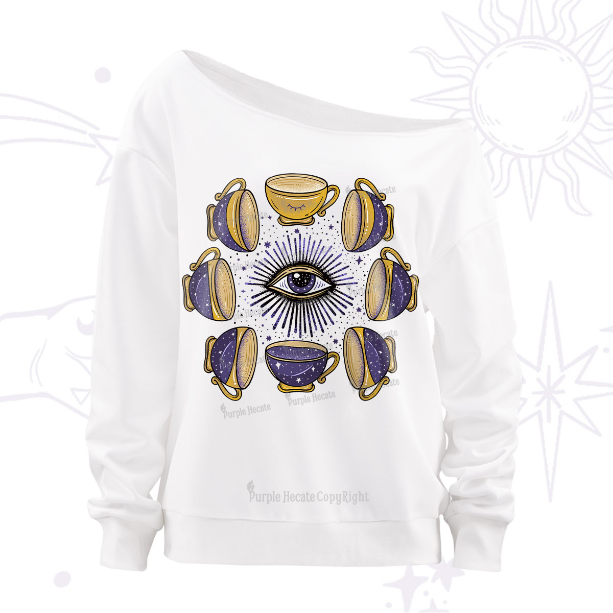 Purplehecate Moon Phase Coffee Lover Off The Shoulder Sweatshirt