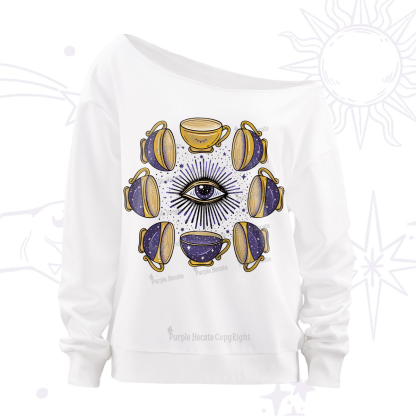 Purplehecate Moon Phase Coffee Lover Off The Shoulder Sweatshirt