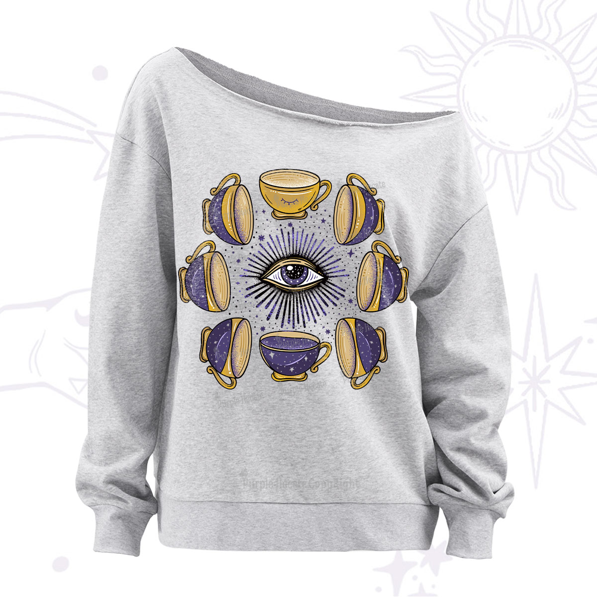 Purplehecate Moon Phase Coffee Lover Off The Shoulder Sweatshirt