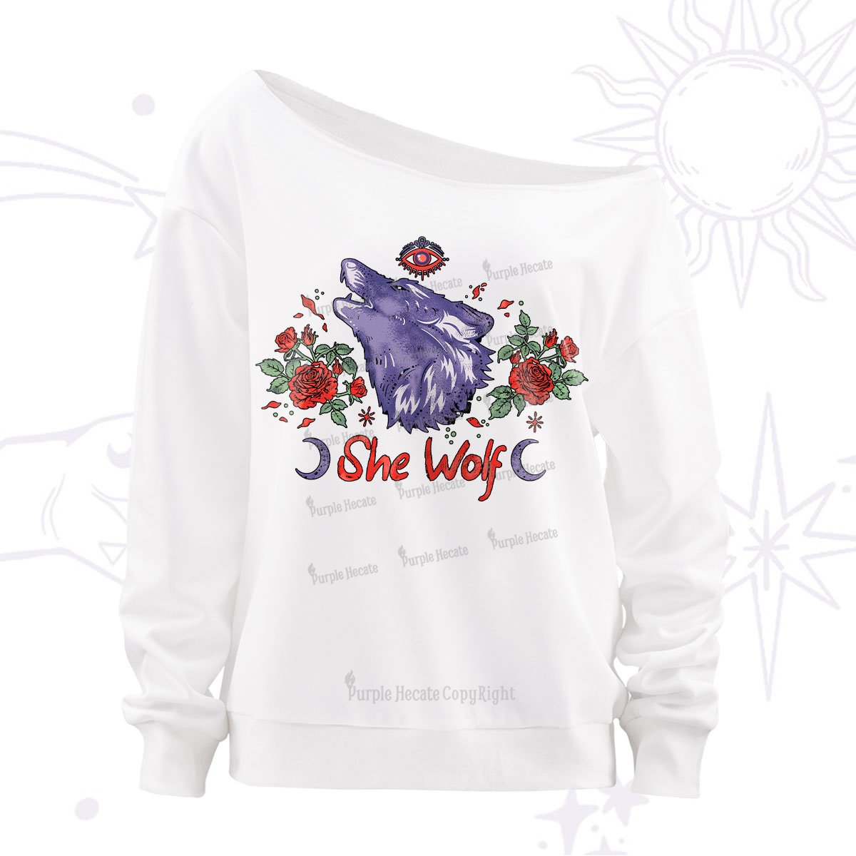 Purplehecate Moon Wolf Off The Shoulder Sweatshirt