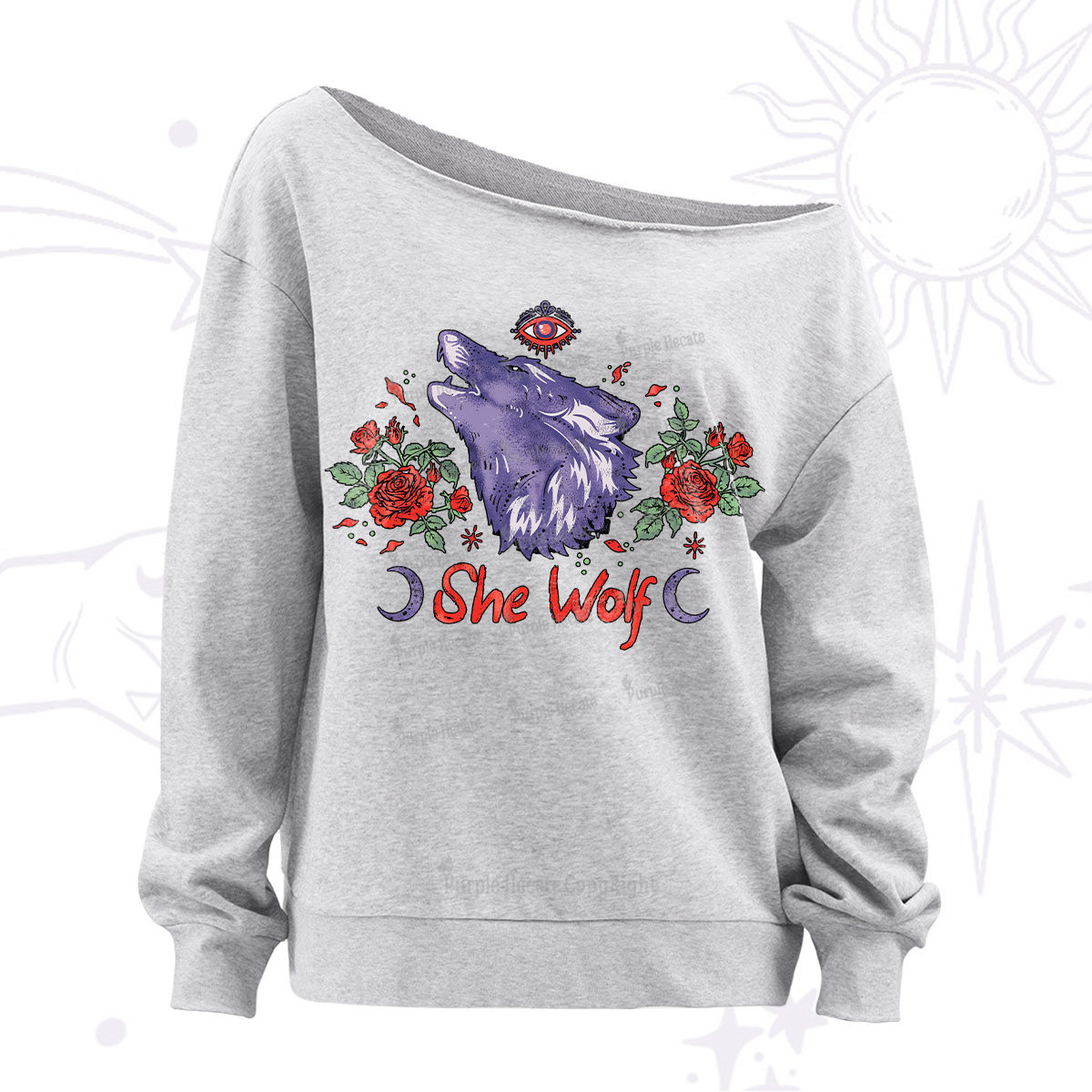 Purplehecate Moon Wolf Off The Shoulder Sweatshirt