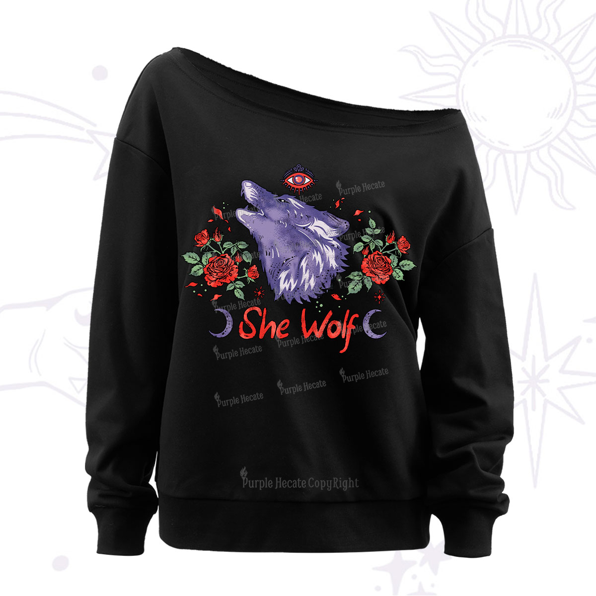 Purplehecate Moon Wolf Off The Shoulder Sweatshirt