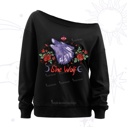 Purplehecate Moon Wolf Off The Shoulder Sweatshirt
