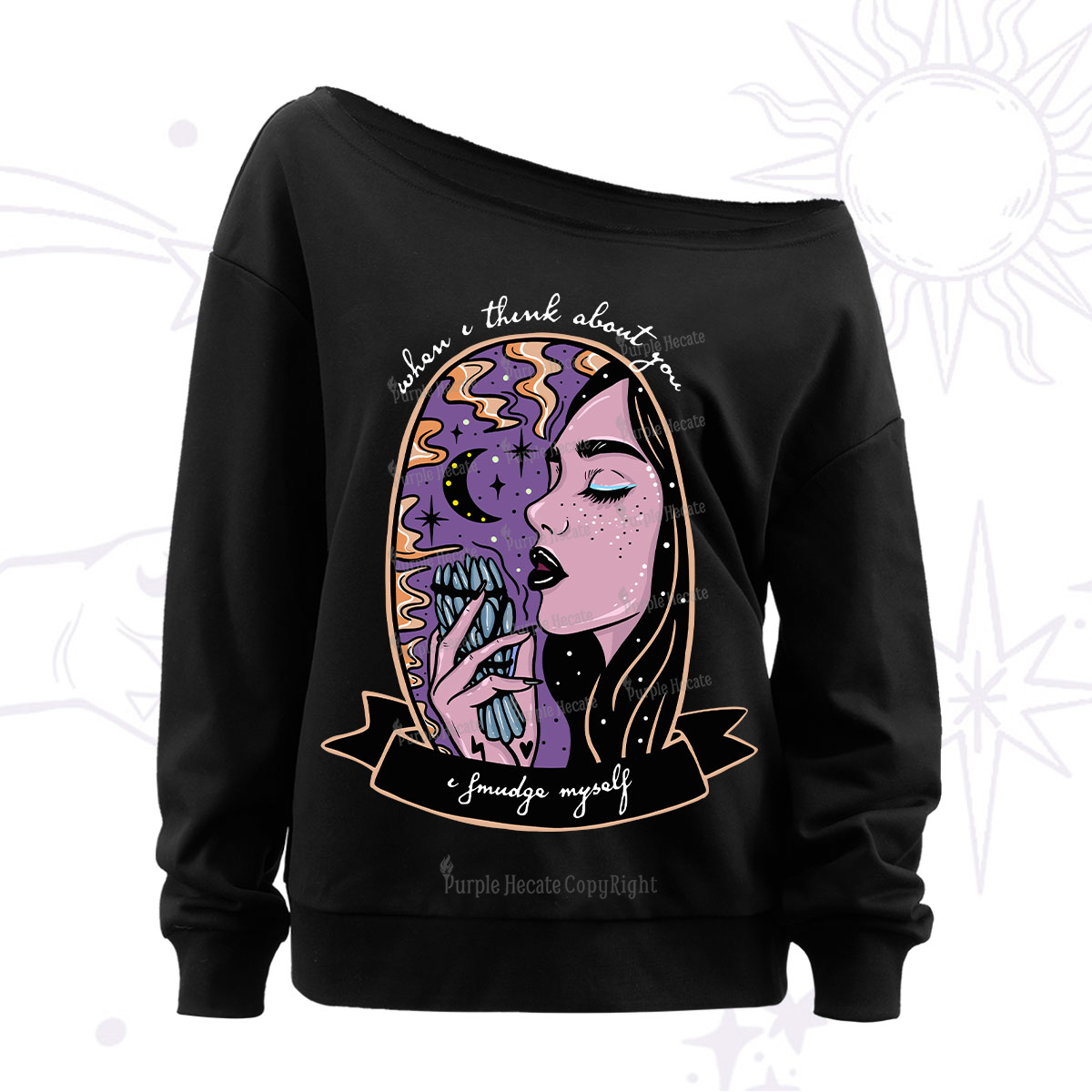 Purplehecate When I Think About You Off The Shoulder Sweatshirt