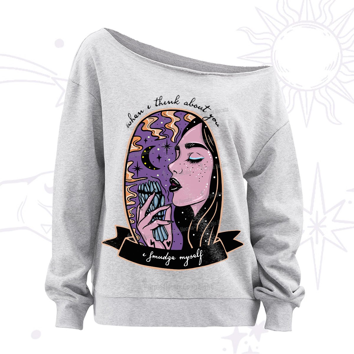 Purplehecate When I Think About You Off The Shoulder Sweatshirt