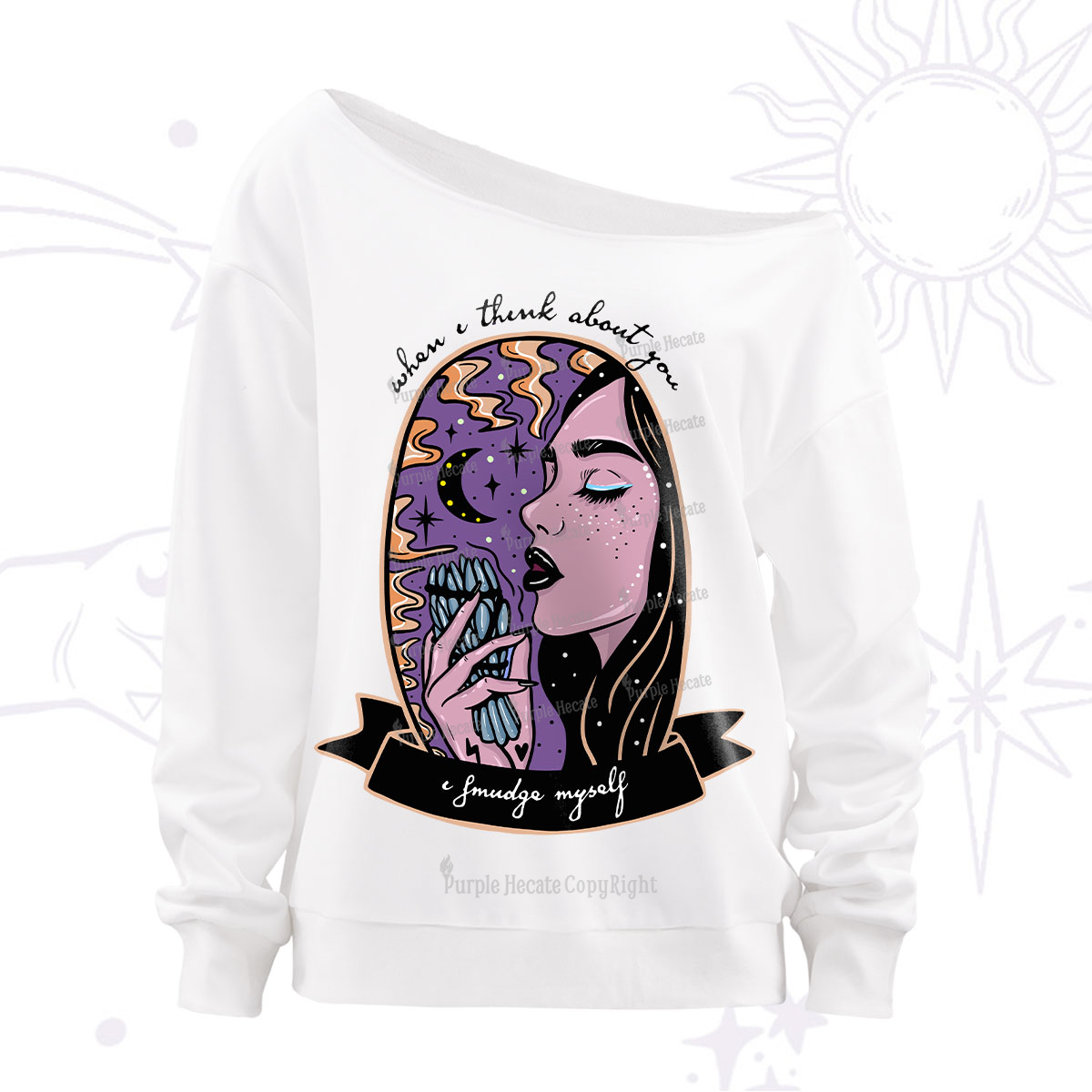 Purplehecate When I Think About You Off The Shoulder Sweatshirt