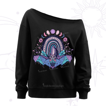 Purplehecate Moon Phase Bat Off The Shoulder Sweatshirt