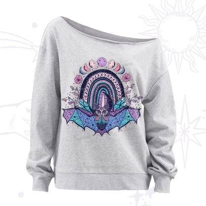 Purplehecate Moon Phase Bat Off The Shoulder Sweatshirt