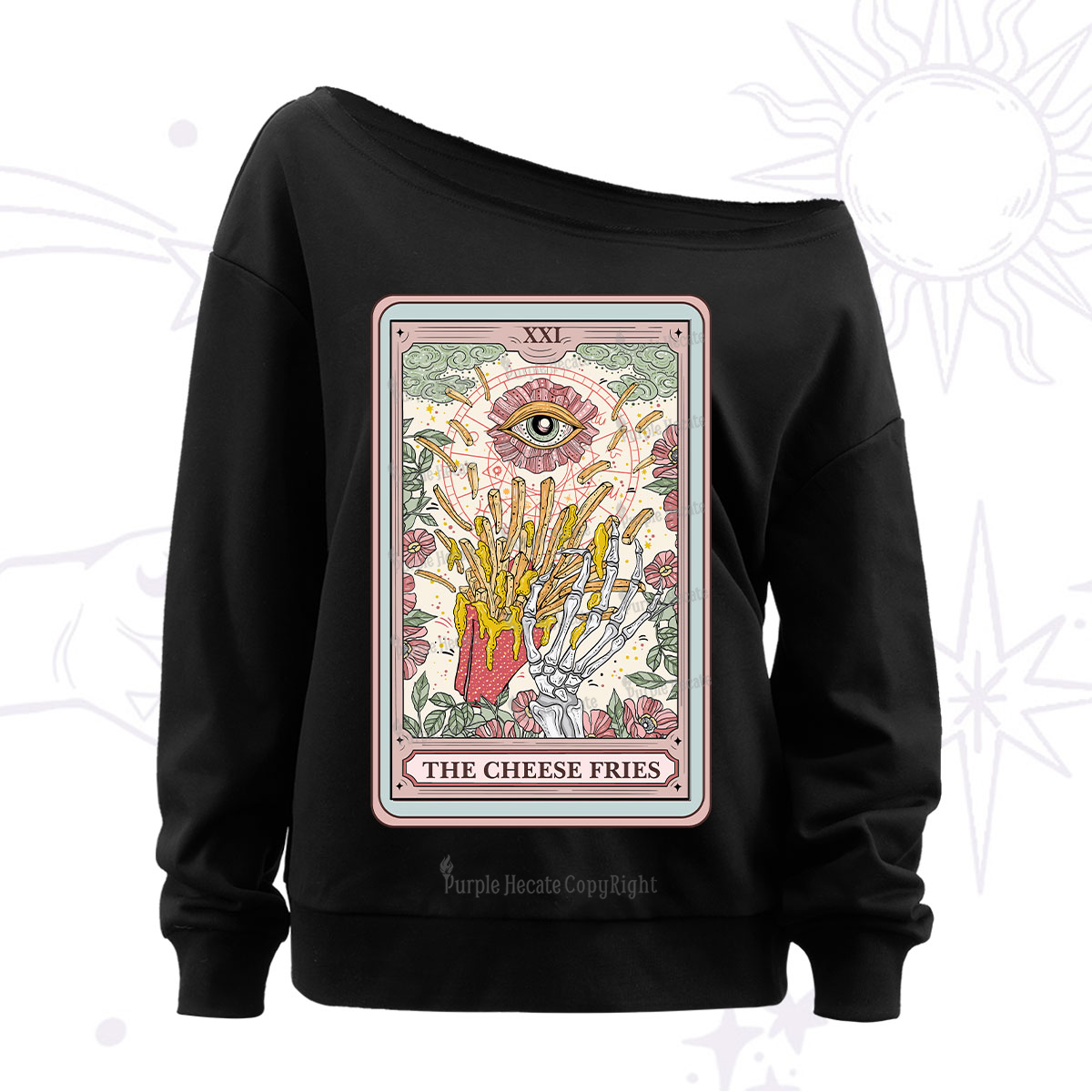 Purplehecate The Cheese Fries Tarot Off The Shoulder Sweatshirt